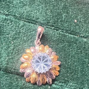 Elegant Dainty topaz Gold and Silver Flower Pendant